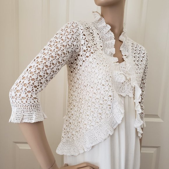 *NWOT* Vintage ICI Iridescent Sparkle Ruffle Open Knit Cardigan SZ S - Picture 5 of 9